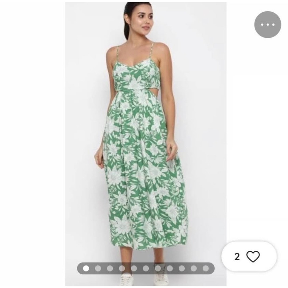 American Eagle Green Floral Tropical Corset Back Cut Out Midi Dress Medium - Picture 4 of 10